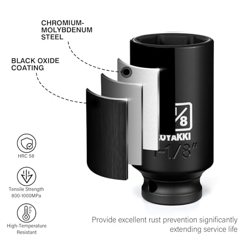 1/2" Drive 1-1/8" Deep 6 Pt CR-MO SAE Impact Socket for Axle Nuts - size: 1-1/8"in., style: 1/2" Drive Deep