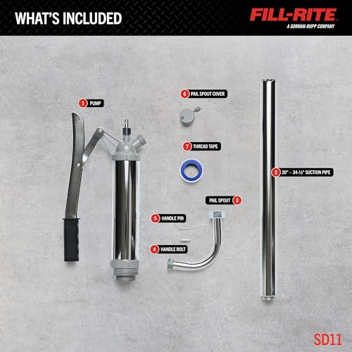 Fill-Rite SD11 Lever Hand Pump – 11 oz per Stroke Manual Fuel & Fluid Transfer Pump with Pail Spout and Telescoping Suction Pipe - style: Lever Pump