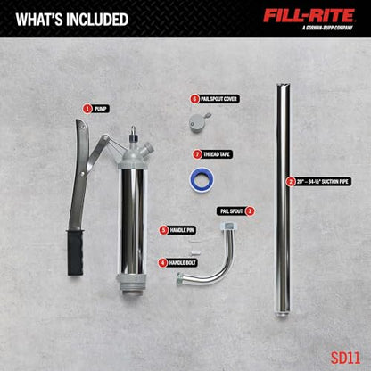 Fill-Rite SD11 Lever Hand Pump – 11 oz per Stroke Manual Fuel & Fluid Transfer Pump with Pail Spout and Telescoping Suction Pipe - style: Lever Pump