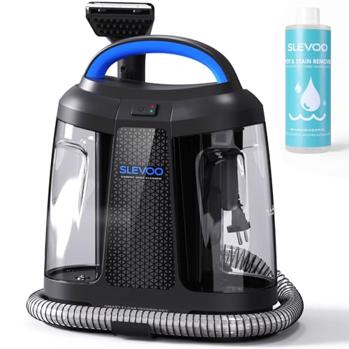 Slevoo 450W Portable Carpet Cleaner Machine with 1 Bottle Cleaning Solutions, Strong Suction Upholstery and Furniture Cleaner for Cleaning Stairs, Car Interiors, for Pet Footprint, Dust, Oil(AU-C003) - color: Black