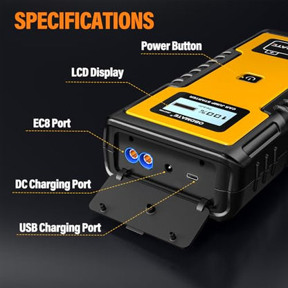 Car Jump Starter 800A for 12V Gas Diesel Engines Non-li Battery | Made of Super Capacitor; Non-li Battery Jump Starter; 12V Portable Jump Starter for Car Battery, Yellow
