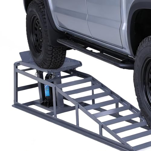 2 PCS Automotive Truck Service Ramp Adjust Heights 9.8-15in Low Profile Hydraulic Car Ramps 5T/11000LBS Capacity for Home Garage Maintenance Oil Changes