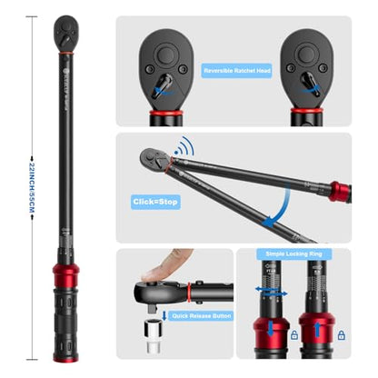 SUERCUP Torque Wrench 1/2-Inch Drive, 40-320Ft.Lb, for Motorcycle & Auto | 4.2-433.6Nm, 72-T Dual-Direction, ±3% Accuracy, Click Alert, for Car Lug Nuts, Engine, Suspension, Moto & Machinery Bolt - size: 1/2" 40-320FT.LB/54.2-433.6N.m