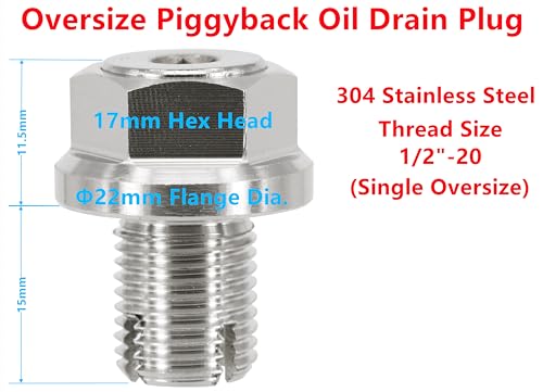 1/2"-20 Oversize Piggyback Oil Drain Plug, Stainless Steel Self Tapping Oil Pan Thread Repair Kit - size: 1/2"x20