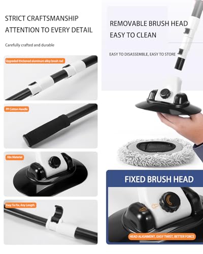 Volodya 15°Curved Car Wash Brush with 47" Extension Long Handle Telescopic Aluminum Microfiber Cleaning Mop for Car Truck SUV RV Boat Wheel Extension Pole Carwash Mop Duster