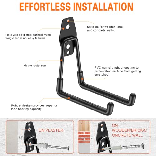 HUPBIPY Garage Hooks Heavy Duty 4 Pack, Wall Mount Ladder Hooks | 5.1in U Shaped Hanger, Storage Organizer With a non-slip coating For Hanging Bicycles, Garden Tools Hoses and Ropes (Black) - color: Black Medium U Hook