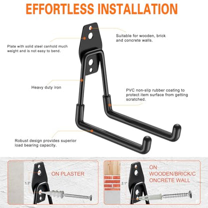 HUPBIPY Garage Hooks Heavy Duty 4 Pack, Wall Mount Ladder Hooks | 5.1in U Shaped Hanger, Storage Organizer With a non-slip coating For Hanging Bicycles, Garden Tools Hoses and Ropes (Black) - color: Black Medium U Hook