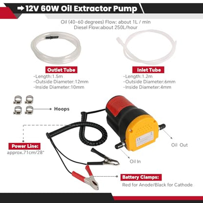 ATPEAM 12V 60W Oil Change Pump Extractor, Oil/Diesel Fluid Extractor Scavenge Oil Change Pump