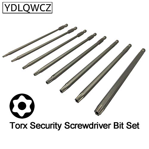 YDLQWCZ Long Torx Security Screwdriver Bit Sets 6 Inch Length T8 T10 T15 T20 T25 T27 T30 T40 S2 Steel Torx Security Head Drill Screw Driver Drill Set (8Pcs 150mm)