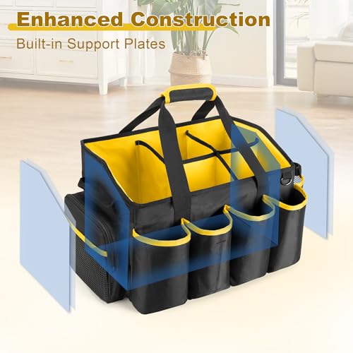 PGmoon Extra-Large Cleaning Caddy Organizer with Handle, Cleaning Supplies Tote Bag Built-in Support Boards, Cleaning Tool Storage for Car, Home, Housekeeping Work, Kitchen Cleaning Supplies