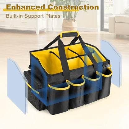 PGmoon Extra-Large Cleaning Caddy Organizer with Handle, Cleaning Supplies Tote Bag Built-in Support Boards, Cleaning Tool Storage for Car, Home, Housekeeping Work, Kitchen Cleaning Supplies