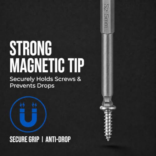 VESTTIO Ball End Hex Allen Wrench Bit Set, 5-Piece, 4-Inch, Magnetic S2 | Industrial S2 alloy steel, 1/4 inch hex shank, magnetic tips, metric size, design for power screwdriver drill impact driver - size: 5 BALL / 4 inch