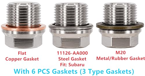 1PC M20x1.5 Stainless Steel Magnetic Engine Oil Drain Plug Fit for Subaru 08-14 Tribeca Forester Impreza Legacy WRX STI, Replace 32103-KA000 with Gasket 11126-AA000 - size: M20x1.5