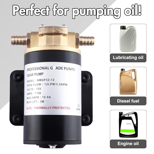 NovelBee Self Priming Impeller Pump,3.2GPM Gear Oil Pump,Self Priming Oil Change Extractor Pump for Diesel Lubricants Machinery Fuel Scavenge Oil Transfer (12V)