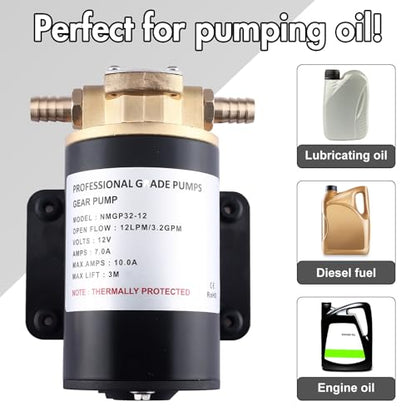 NovelBee Self Priming Impeller Pump,3.2GPM Gear Oil Pump,Self Priming Oil Change Extractor Pump for Diesel Lubricants Machinery Fuel Scavenge Oil Transfer (12V)