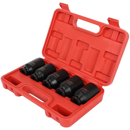 SCITOO 1/2 5PCS Drive Deep Impact Axle Hub Socket Set,Axle Nut Hub Impact,12 Point,30mm-36mm(30mm,32mm,34mm,35mm,36mm)