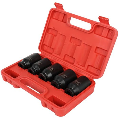 SCITOO 1/2 5PCS Drive Deep Impact Axle Hub Socket Set,Axle Nut Hub Impact,12 Point,30mm-36mm(30mm,32mm,34mm,35mm,36mm)