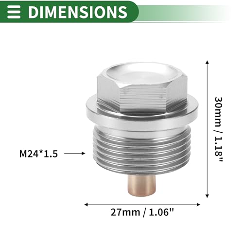 Motoforti Universal Oil Pan Screw Oil Drain Plug Sump Drain Nut Bolt, M24x1.5, Aluminium Alloy, Silver Tone, 1 Set - size: M24x1.5