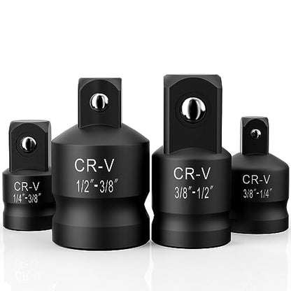 4PCS Impact Socket Adapter and Reducer Set, 1/4" 3/8" 1/2" Impact Adapter Set Breaker Bar Wrench Conversion Kit Mechanic tools - style: 4PCS