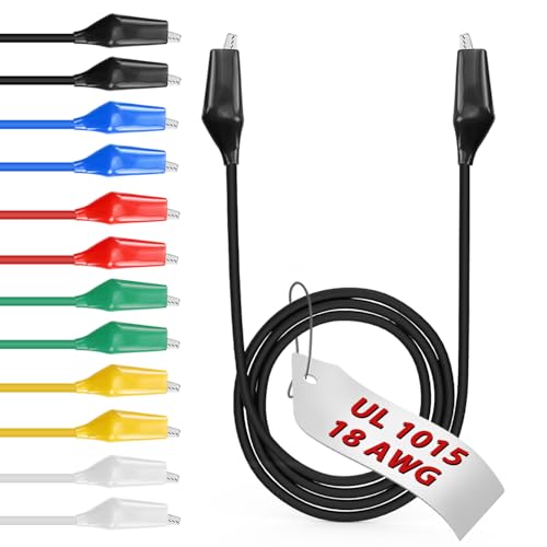 12pcs/40in. Alligator Clips Electrical with Wires UL1015/18AWG, 6 Colors Jumper Test Leads Set, 1.77in. Clips Soldered with Wires-EDGELEC - size: 40 in. (100cm), style: 12pcs