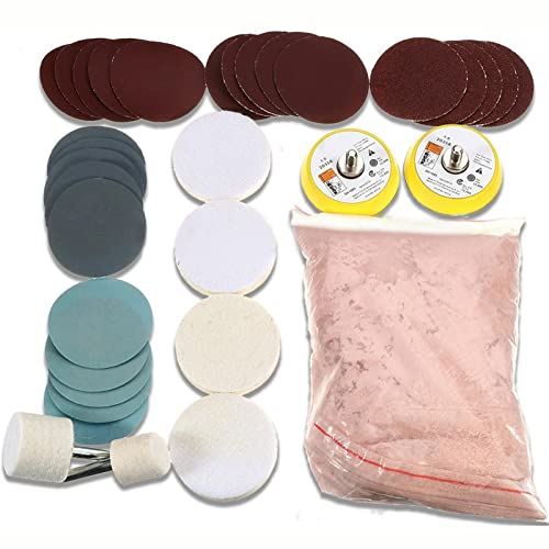 Glass Polishing Kit, 34Pcs Deep Scratch Remover Set for Windshield, Windows & Glass Repair with Felt Polishing Pads