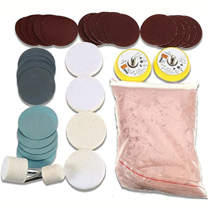 Glass Polishing Kit, 34Pcs Deep Scratch Remover Set for Windshield, Windows & Glass Repair with Felt Polishing Pads