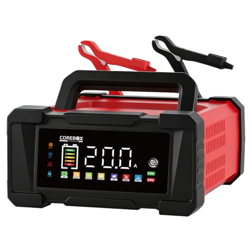 Battery Charger 20-Amp 12V/24V Smart Trickle Charger for Car - Battery Maintainer Trickle Charger, and Car Battery Charger Heavy Duty with Temperature Compensation for Automotive Truck Motorcycle
