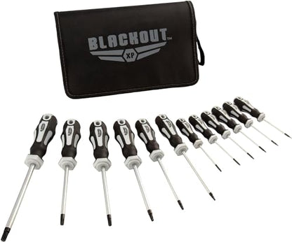 Blackout XP 12-Piece Torx Screwdriver Set Plus Zippered Carrying Bag | Precision Magnetic Screwdriver Tool Set, Black (12 Piece)