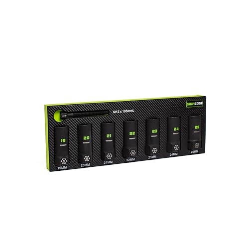 GRIPEDGE Tools | 7-PC – 1/2'' Drive Deep Metric RPT Socket Extractor Set | Sizes 19 – 25 MM | Removes Broken Studs, Stripped Bolts and Lug Nuts | Includes Premium EVA Foam Storage|