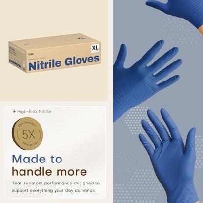 SUP Powder-Free Nitrile Exam Gloves, Food Safe Latex-Free Medical Non-Sterile Cooking Disposable Glove, Blue 100/1000 Count - color: 100 X-large (Med Blue)