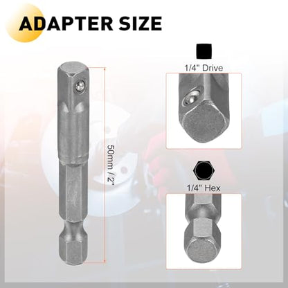 HARFINGTON Deep 6-Point Impact Socket 1/4" Drive 5mm Metric Socket 50mm (2") Long with 1/4" Hex Shank Adapter, CR-V Steel Socket Adapter Accessory Tool Set Kit for Hex Bolts Nuts - size: 5mm x 50mm