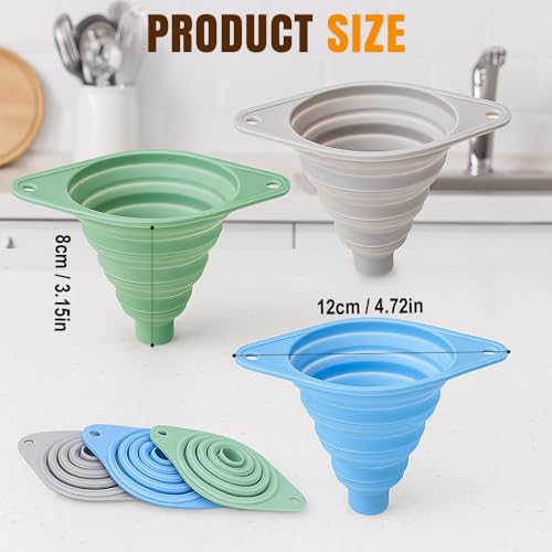Kitchen Funnel Set 3 Pack, Collapsible Silicone Funnels for Filling Water Bottles & Small Bottles | Food-Grade, Easy Clean & Space-Saving (Gray) - color: gray