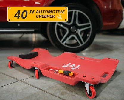 MAXWORKS 50874 40 Inch Plastic Rolling Garage Creeper with Padded Headrest and Dual Tool Trays, 300 Lbs - style: Rolling Creeper