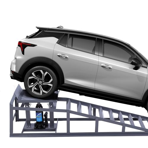 Generic 2 PCS Low Profile Car Lift Service Ramps Adjust Heights 9.8-15in Portable Auto Service Ramps 5T/11000LBS Capacity for Home Garage Maintenance Oil Changes