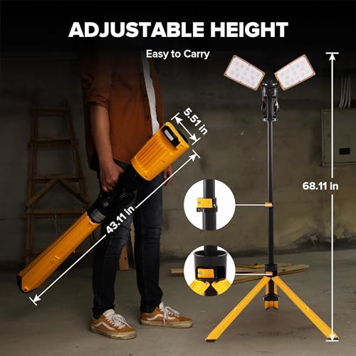 LUTEC 【Upgraded 5000K 15000 Lumen 105 Watt Dual-Head LED Work Light with Telescoping Tripod, Work Light with Stand Rotating Waterproof Lamps and 8 Ft 3-Prong Power Cord - size: Pro-15000LM