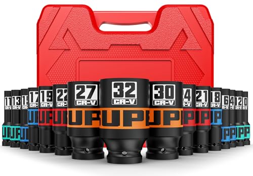 16 Piece 1/2" Drive Impact Socket Set, 10-32 mm Thicker Deep Sockets, Metric Socket Set, 6-Point, Cr-V, Automotive and Home - size: 1/2" 16pcs Metric