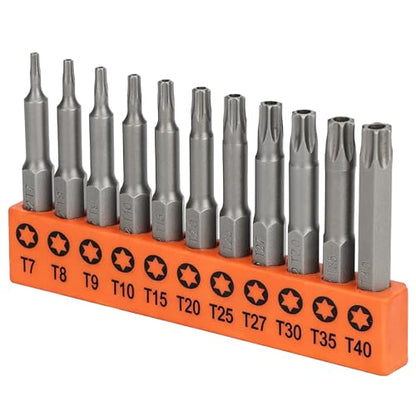 Bates- Security Torx Bit Set, 11 pcs, 2" Long, 1/4" Drive Hex Shank, T7-T40 | S2 Steel, Tamperproof Magnetic Star Bits Set, Automotive, Electronics, Furniture, Computer, DIY Repair