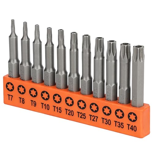 Bates- Security Torx Bit Set, 11 pcs, 2" Long, 1/4" Drive Hex Shank, T7-T40 | S2 Steel, Tamperproof Magnetic Star Bits Set, Automotive, Electronics, Furniture, Computer, DIY Repair