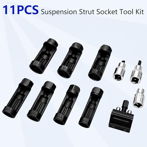 11Pcs Strut Nut Socket 16mm 17mm 18mm 19mm 21mm 22mm 24mm with Suspension Strut Knuckle Spreader 5.0 – 10.5 mm Tool with12 Point 1/2" Drive Suspension Strut Spreader Socket, Shock Absorber Tool - size: 11 Pcs