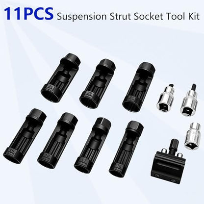 11Pcs Strut Nut Socket 16mm 17mm 18mm 19mm 21mm 22mm 24mm with Suspension Strut Knuckle Spreader 5.0 – 10.5 mm Tool with12 Point 1/2" Drive Suspension Strut Spreader Socket, Shock Absorber Tool - size: 11 Pcs