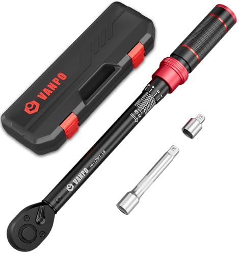 VANPO 1/2 Inch Drive Torque Wrench for Lug Nuts & Automotive, 10-170 Ft-Lb | Click Type, ±3% Accuracy,72-Tooth Dual-direction Ratchet, Dual Scale, for Tire, Car & Motorcycle Repair - size: 1/2-Inch(10-170 Ft-Lb/13.6-230.5 Nm)