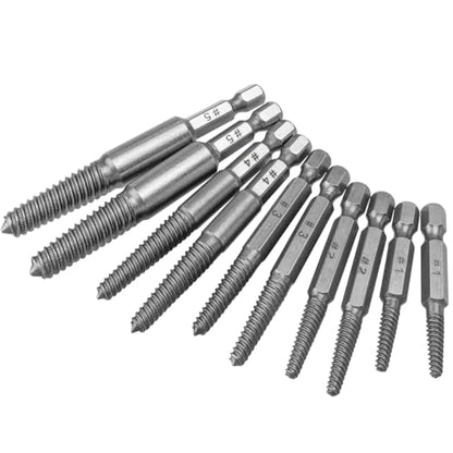 Wolfride 10Pcs Broken Screw Extractor Set, Stripped Screw Remover Drill Bit Kit I 1/4 Inch Hex Shank Easy Out Damaged Bolt Removal Tool