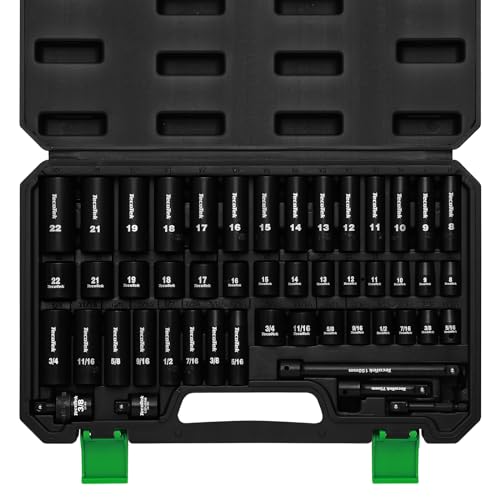 TecoTek 3/8" Drive Impact Socket Set, 49-Piece Standard SAE (5/16"-3/4") and Metric (8mm-22mm), 6 Point, Cr-V, Extension Bars, 1/2" F to 3/8" M Reducer, Universal Joint and Power Drill Adapter - size: 3/8" Drive 49pcs Impact Socket Set