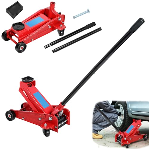 3 Ton Floor Jack (6600 lbs) - Heavy Duty Steel Low Profile Hydraulic Car Jack for Home Garage Use, Fast Lift Service Jack with Wheels, Lifting Range (Red - Large) - color: Red - Large