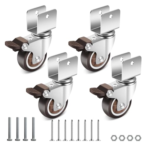 Nefish 2 Inch Caster Wheels with 3/4” (20 mm) U Bracket, Small Rubber Casters Set of 4 with Brake, 360 Degree Ball Bearing Plate Swivel Castors Wheels, Crib Caster Wheels for Dresser, Cabinet, Desk - style: 2 IN U-Shaped (4 Pack)