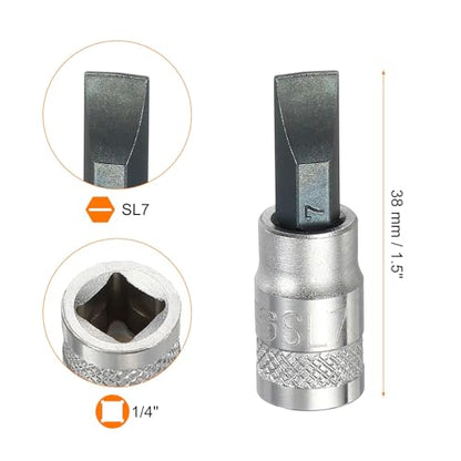 HARFINGTON 2Pcs Slotted Bit Socket 1/4" Drive SL7 S2 Steel Flat Head Screwdriver Drill Bits CR-V Steel Socket Adapter for Home Auto Axle Hex Nuts Bolts Repair - size: 1/4" Drive SL7