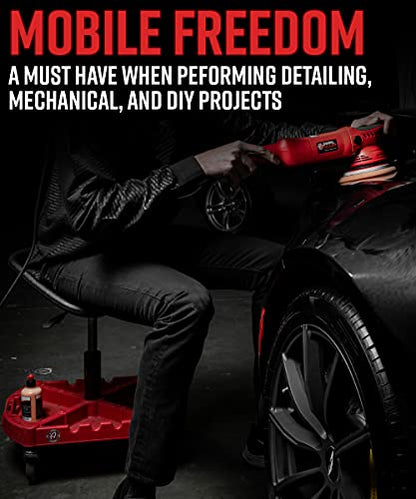 Adam's Polishes Pro Rolling Stool, Car Detailing Stool Chair, Shop Stool with Wheels, Garage Organizer, Tool Organizer Tray, Adjustable Height for Car Cleaning Buffer Polisher Ceramic Coating Car Wax