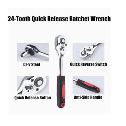 12Pcs 1/4" Ratchet Socket Wrench Set, Heavy Duty Chrome Steel Drive Socket Set of 10 4-13mm Socket Quick Release Ratchet Handles and Extensions - size: Small
