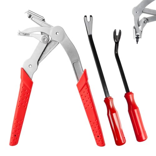 Car Clip Pliers, Auto Fastener Clip Removal Pliers, Panel Clip Removal Tool with 2Pcs Stainless Steel Fastener Remover for Removing Automotive Plastic Clips Trim Bumpers - color: Red