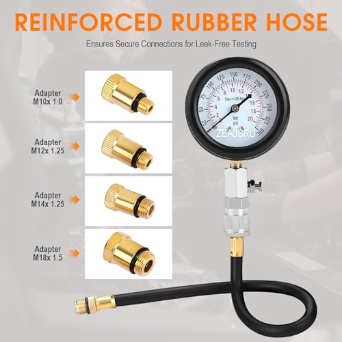 8PCS Engine Compression Tester Kit, Cylinder Compression Tester with 0-300 PSI Dual Scale Gauge, Automotive Compression Tester for Gasoline Engines, Cars & Motorcycles (Carton White)